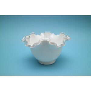 Fenton Silver Crest Footed Milk Glass Ruffled Bowl | Double Crimp